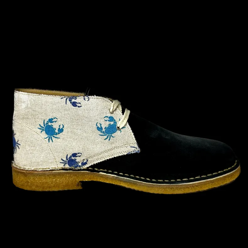 Handmade Ankle Boot In Blue / Crabs Suede
