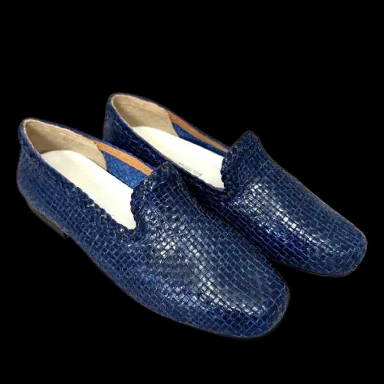Handmade Moccasin In Blue Woven Leather