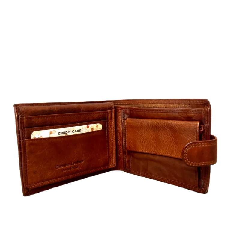 Handmade Wallet In Washed Leather With Button