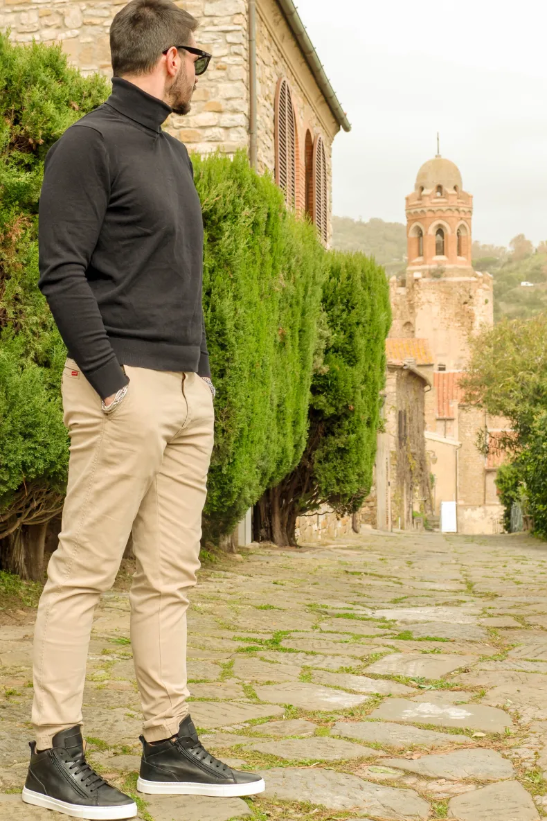 High Handcrafted Sneakers In Black Leather