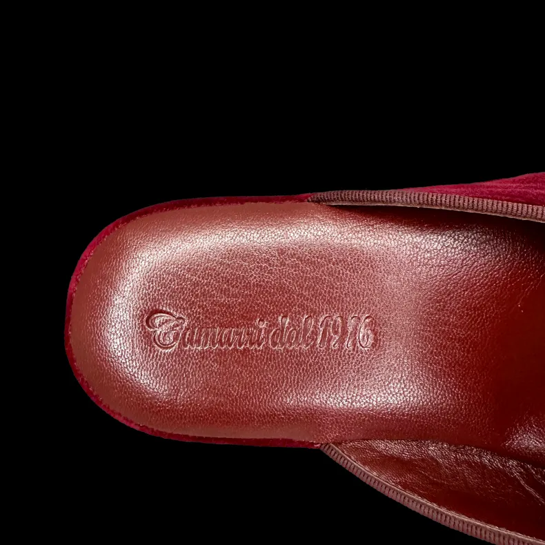 Slipper / Bedside Rug In Burgundy Velvet With Personalized Initials