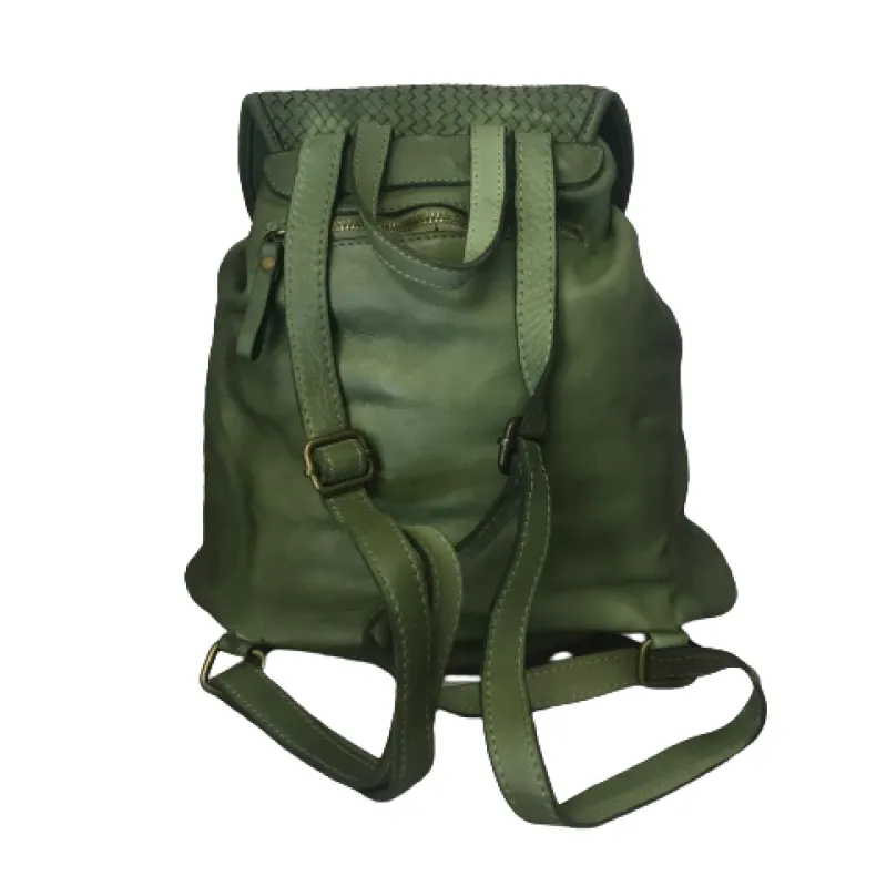 Tancredi – Handmade Taupe Backpack With Woven Flaps