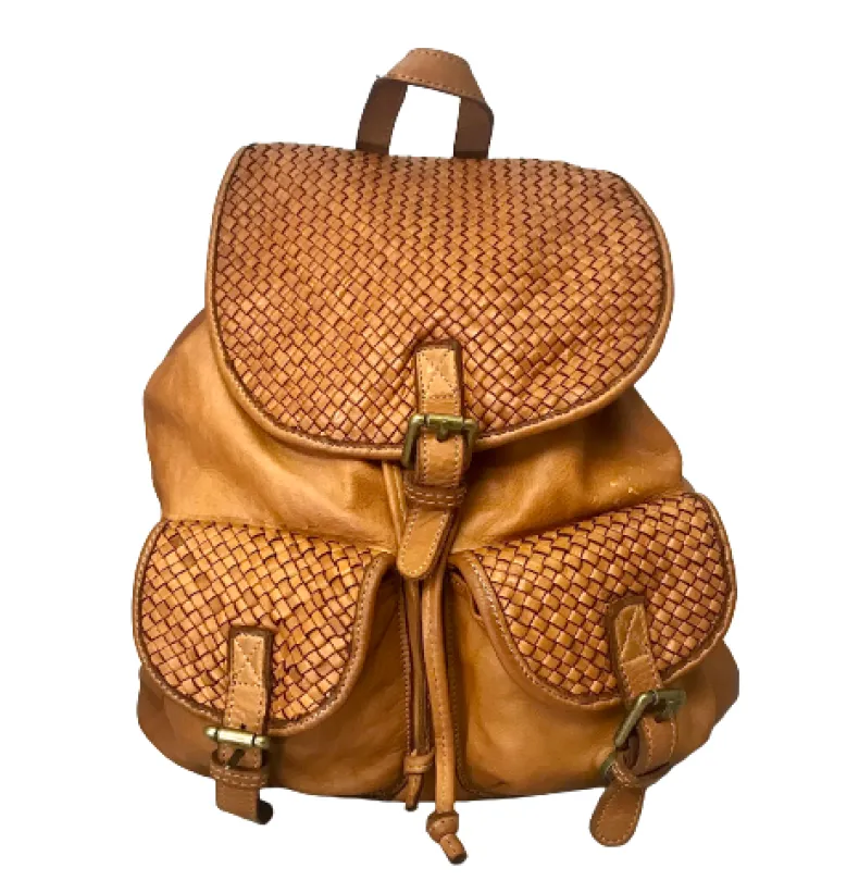 Tancredi – Handmade Taupe Backpack With Woven Flaps