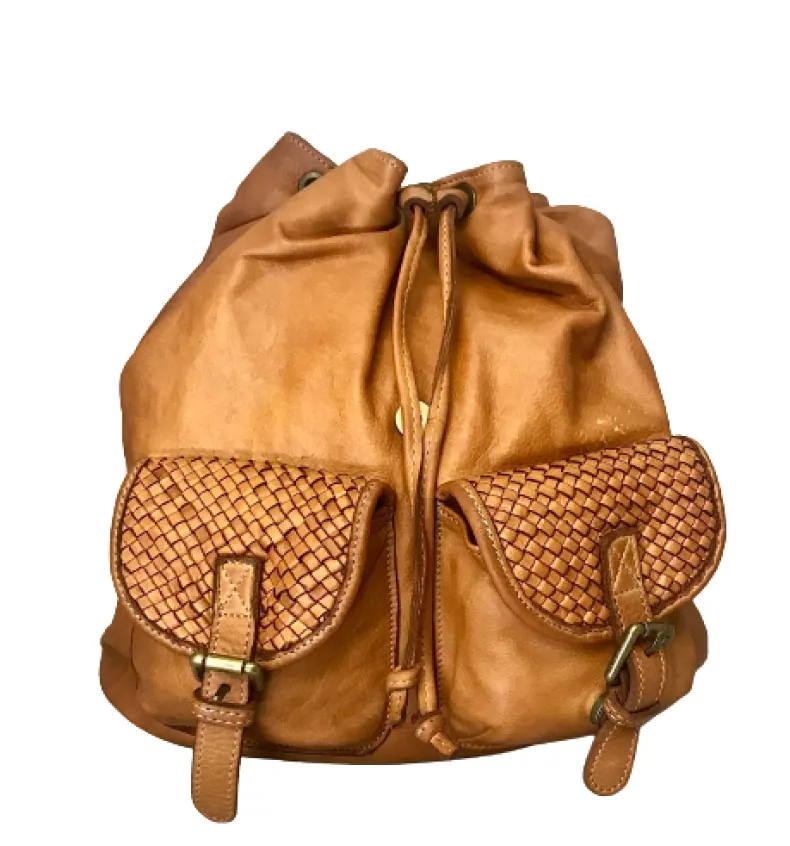 Tancredi – Handmade Taupe Backpack With Woven Flaps