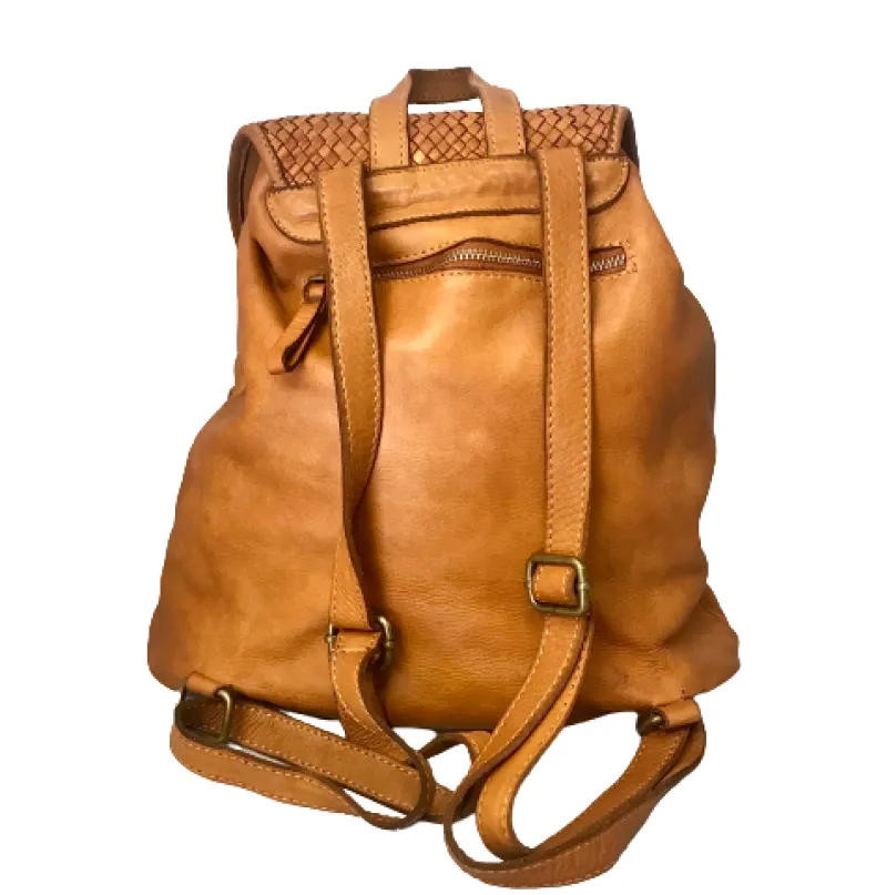 Tancredi – Handmade Taupe Backpack With Woven Flaps