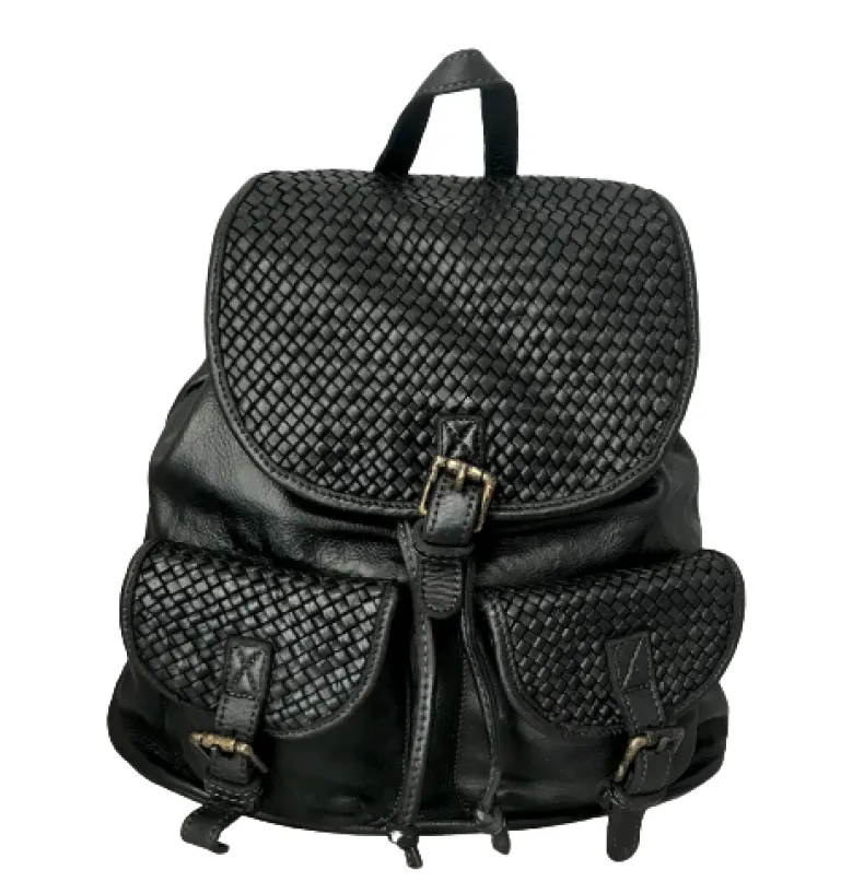 Tancredi – Handmade Taupe Backpack With Woven Flaps