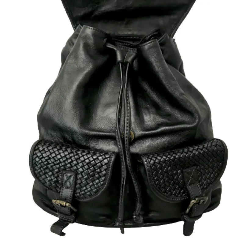 Tancredi – Handmade Taupe Backpack With Woven Flaps