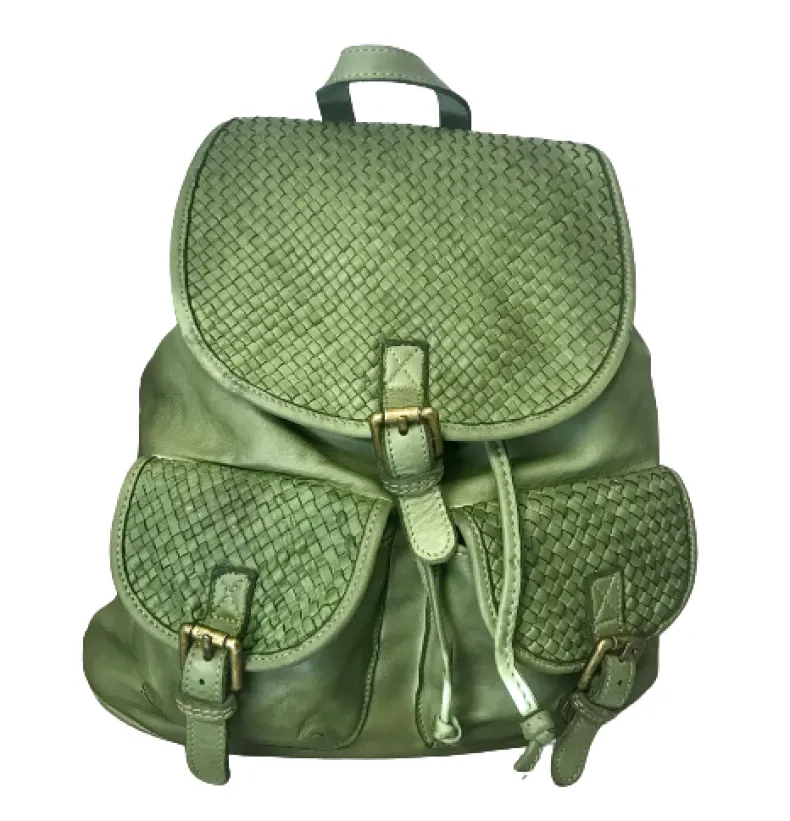 Tancredi – Handmade Taupe Backpack With Woven Flaps